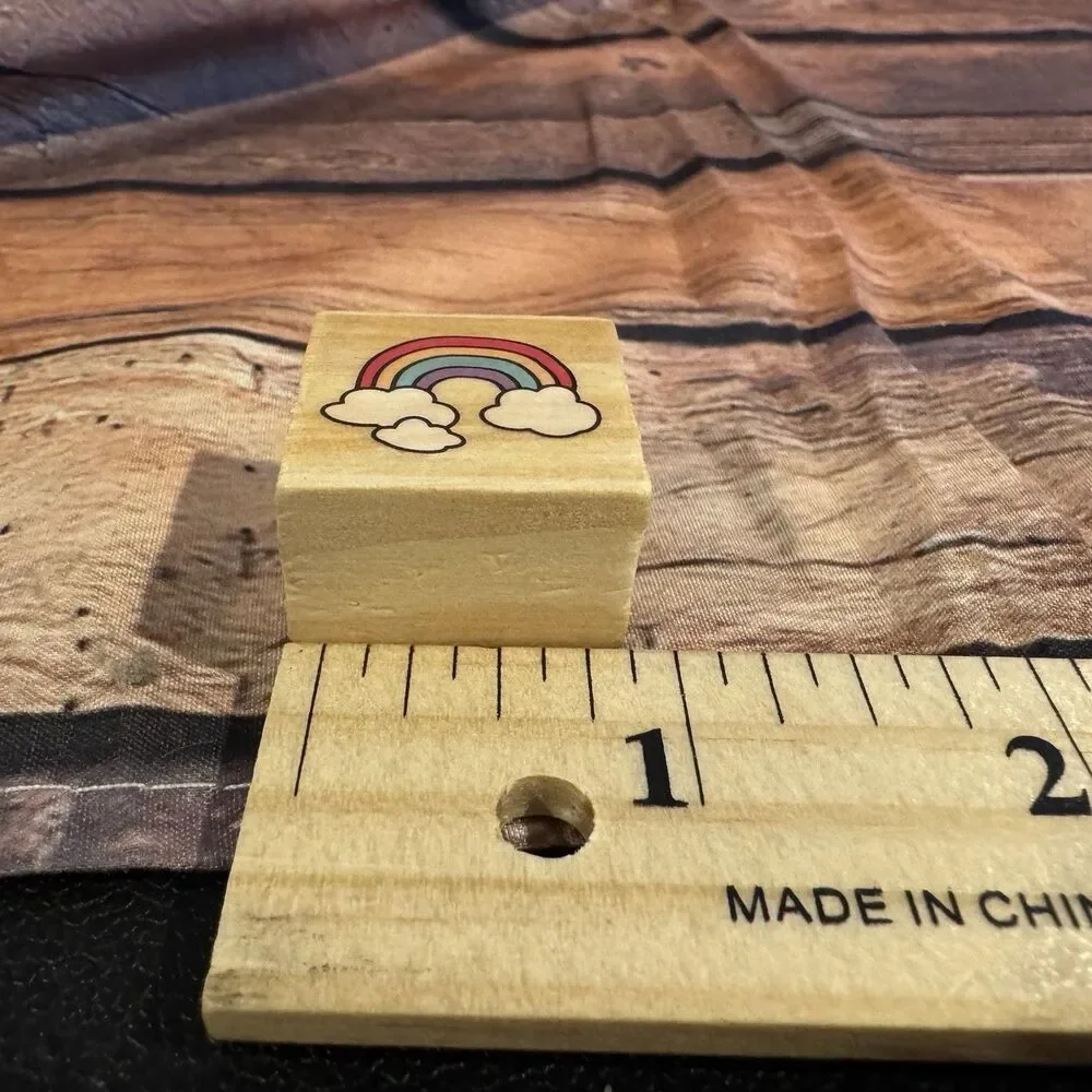 Rainbow Clouds Mini Wood Rubber Stamp Small Pride Whimsical Scrapbook Cards
